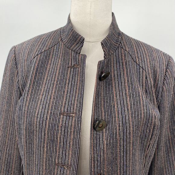 Vintage 90s Carmel Zhao Wool Blazer Single Breasted Striped Brown Womens 6 - Picture 6 of 15
